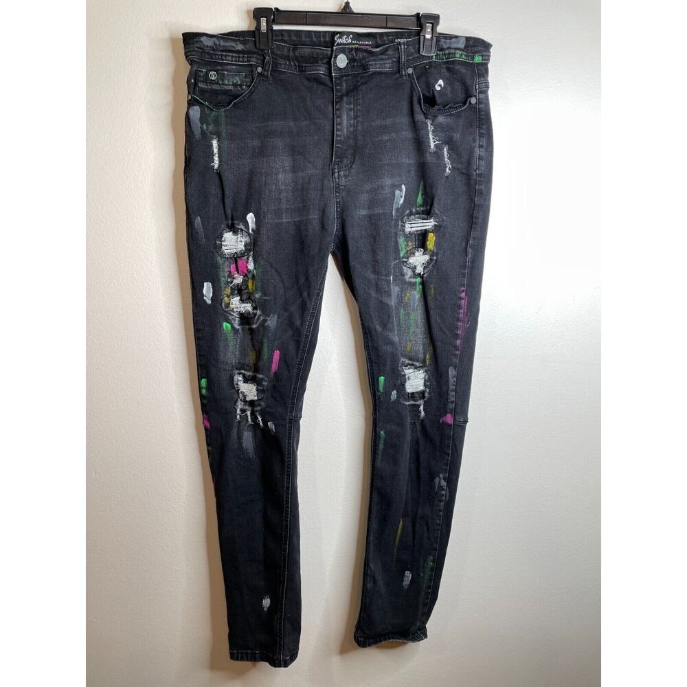 Switch Remarkable Slim Taper Fit Black Painted/Distressed Jeans Mens Size 40x32